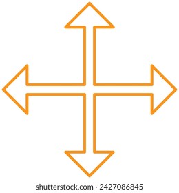 Flechas de cuatro direcciones, icono lineal. Símbolo negro sobre fondo transparente