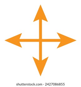 Pfeile in vier Richtungen, lineares Symbol. Schwarzes Symbol auf transparentem Hintergrund