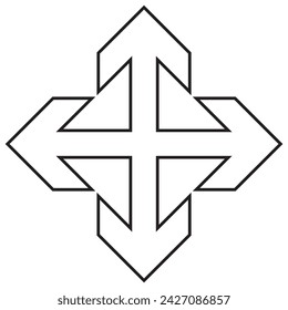 Arrows of four directions, linear icon. Black symbol on transparent background
