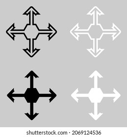 Arrows in four directions. Four side arrow Icon. Arrow icon illustration isolated vector sign symbol for your project. Flat design style. Vector illustration on gray background
