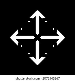 Flechas en cuatro direcciones. Icono de flecha de cuatro lados. Icono de flecha símbolo de signo vectorial aislado para el proyecto. Diseño plano. Ilustración del vector sobre fondo negro