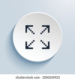 arrows fullscreen pixel art icon design. Button style circle shape isolated on white background. Vector illustration