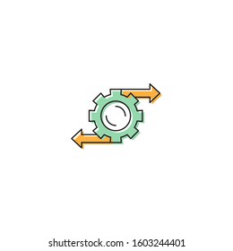 Arrows and gears vector icon symbol isolated on white background
