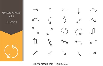 Arrows and gesture outline icon set