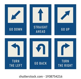 Arrows and Giving Directions. Vector Illustration of Different Arrow Signs Set. Educational English Grammar Explanation for Basic Language Learning
