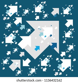 Arrows going in the same direction Background illustration. isolated over a blue background