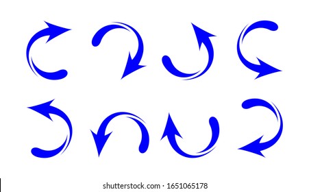 arrows graphic blue color isolated on white background, curved arrow blue modern, illustration arrow sign for icon, clip art arrows blue circle shape, vector