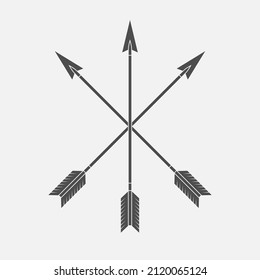 Arrows graphic icon. Crossed three arrows sign isolated on white background. Vector illustration