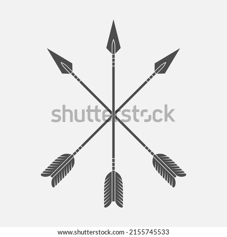 Arrows graphic icon. Crossed three arrows sign isolated on white background. Vector illustration
