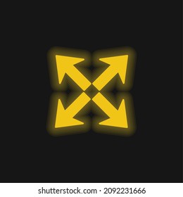 Flechas Símbolo de interfaz de grupo para expandir icono de neón brillante amarillo