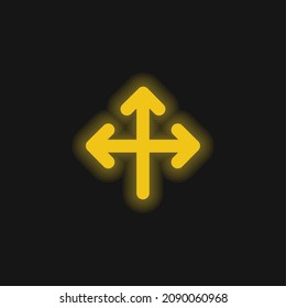 Grupo Flechas Apuntando A Tres Direcciones Icono de neón amarillo brillante