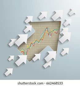 Arrows with growing chart in the arrow hole. Eps 10 vector file.