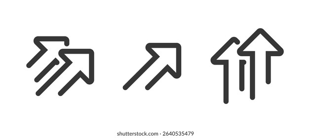 Arrows up as growth increase performance icon set line art stroke outline logo graphics, success upward strategy trend sign symbol 
