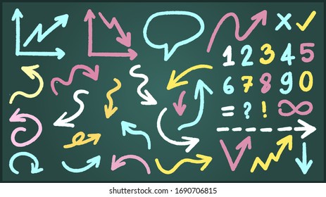 Arrows Hand draw vector set, Back to school design element, Chalkboard arrow collection, Vector Illustration.