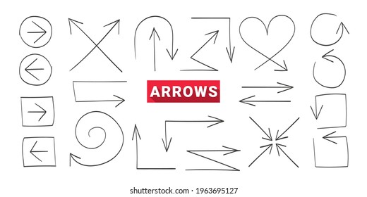 Arrows. Hand drawn arrows. Curved arrows. Concept arrows set. Vector illustration