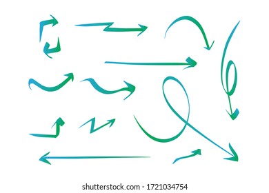 flechas Marca de dirección de doodle dibujada a mano. Símbolos de esbozo hechos a mano establecidos en un fondo blanco. elementos de diseño gráfico de ilustraciones vectoriales.