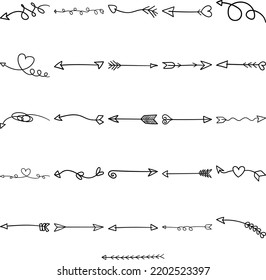 Arrows Hand Drawn Doodle Line Art Outline Set Containing arrow, arrows, bow, cursor, dart, missile, projectile, bolt, indicator, pointer, shaft