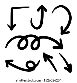 Arrows hand drawn doodle vector set. Sketch arrow design for application, banner, print screen, pen marks, map and typography design guide line.