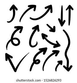 Arrows hand drawn doodle vector set. Sketch arrow design for application, banner, print screen, pen marks, map and typography design guide line.