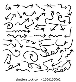 Arrows hand drawn doodle vector set. Sketch arrow design for application, banner, print screen, pen marks, map and typography design guide line.