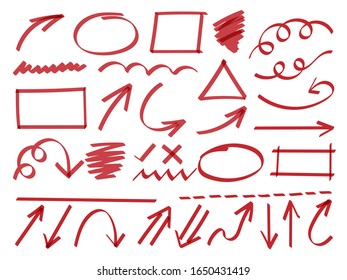 Arrows hand drawn doodle vector set. Sketch arrow design for application, banner, print screen, pen marks, map and typography design guide line.