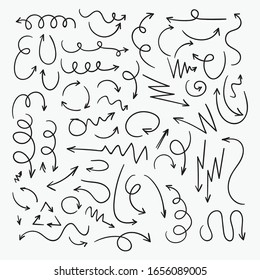 Arrows hand drawn doodle vector set.