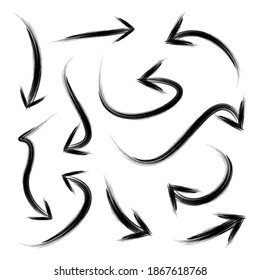 Arrows hand drawn doodle vector set isolated on white background. 