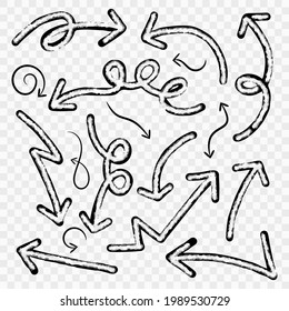 Arrows hand drawn doodle vector set isolated on white backround. 