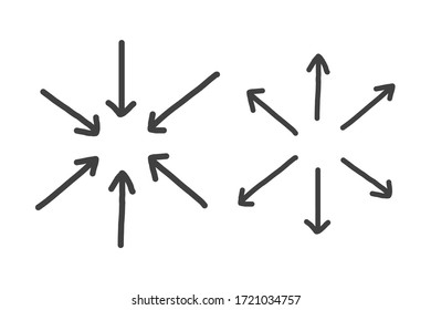garabatos dibujados por la mano. alejar la marca de dirección. Símbolos de esbozo hechos a mano establecidos en un fondo blanco. elementos de diseño gráfico de ilustraciones vectoriales.