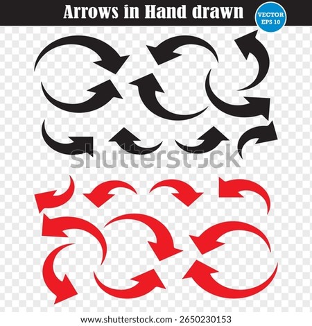Arrows in Hand drawn icon set vector collection. Curve arrow icon vector set. Eps 10