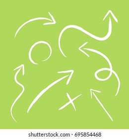Arrows Hand drawn light green board. sign element for business planing or school. Vector illustration.