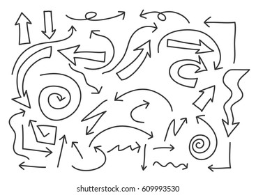 arrows hand drawn line art vector set illustration