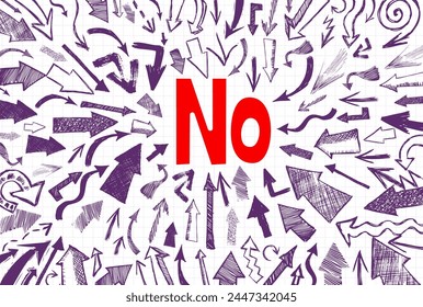 Arrows hand drawn pointing to No. Handmade, not AI Vector illustration.