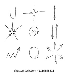 Arrows hand drawn set sketch. Business and education design vector