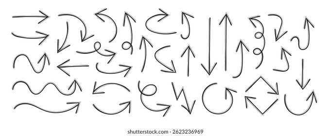 Arrows Hand Drawn Set vector collection, Grunge arrow brush drawn, doodle symbols decorative element design, simple arrows.on a white background vector illustration