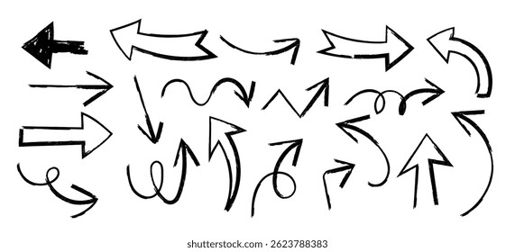 Arrows Hand Drawn Set vector collection, Grunge arrow brush drawn, doodle symbols decorative element design, simple arrows.on a white background vector illustration