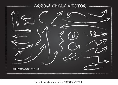 Arrows and Hand Drawn Shapes Vector Illustration. Arrow doodles, chalk on blackboard.