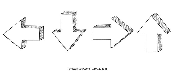 Arrows. Hand drawn sketch. Up and down, back and forth. Vector illustration isolated on white background