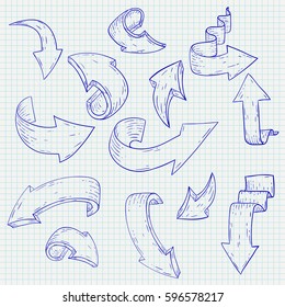 Arrows. Hand drawn sketch. Vector illustration on notebook sheet background