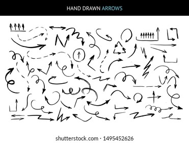 Arrows in hand drawn style. Doodle illustration.