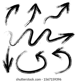 Arrows hand drawn vector set. Sketch arrow design for application, banner, print screen, pen marks, map and typography design guide line.