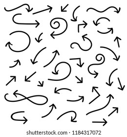 Arrows. Hand written filigree set. Vector illustration isolated on white background
