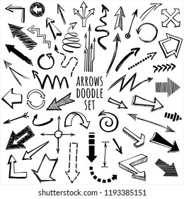 Arrows hand-drawn vector doodle set. direction and target signs.