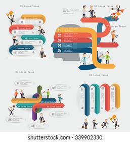Arrows from head creative business concept and other pictures. Vector illustration.