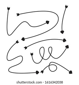 arrows heart bow head vector set