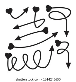 arrows, heart bow tail vector set