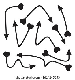 arrows, heart bow tail vector set