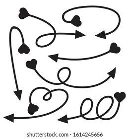 arrows, heart bow tail vector set