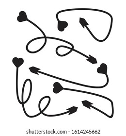 arrows, heart bow tail vector set