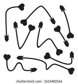arrows, heart bow tail vector set